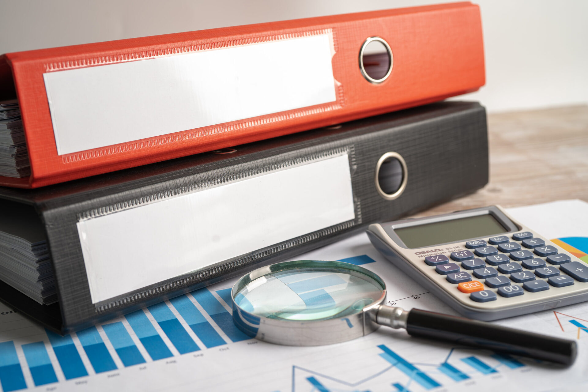 Binder data finance report business with graph analysis in offic